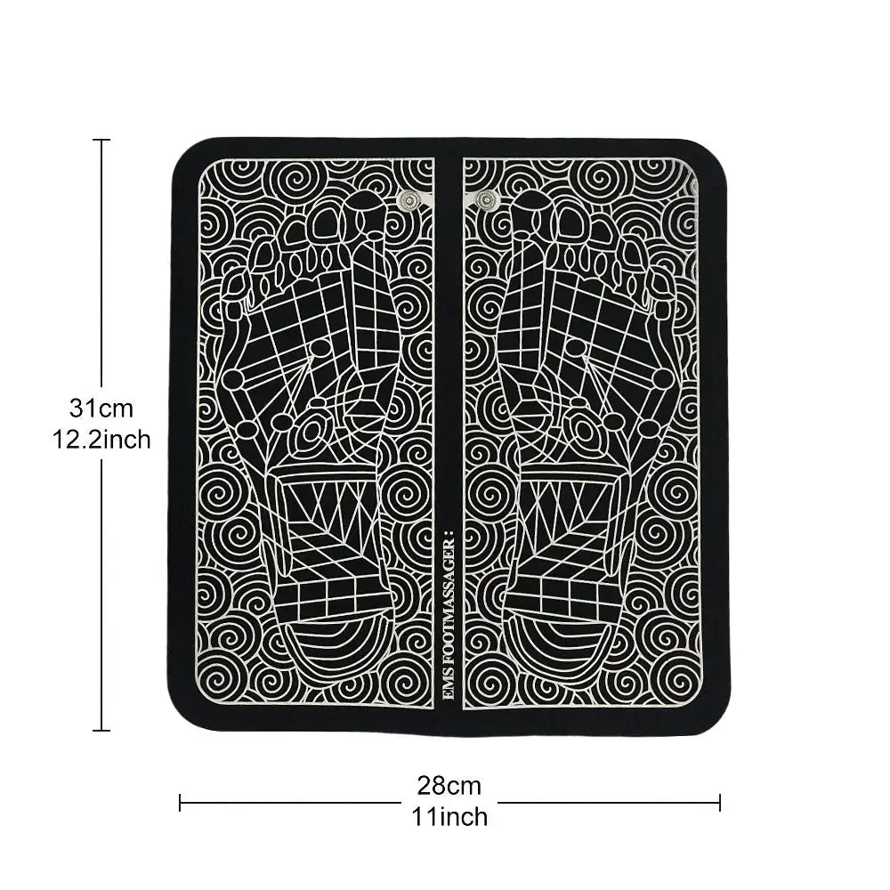 Electric USB Charging Foot Massage Mat, black dual-panel design with white line-art pattern