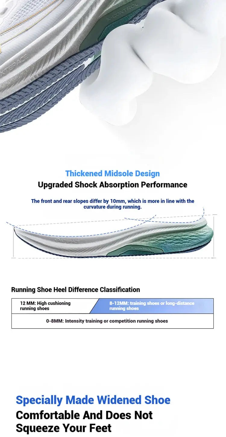 Xtep 2000km Plus running shoes for men; lightweight white/grey sneakers with blue sole