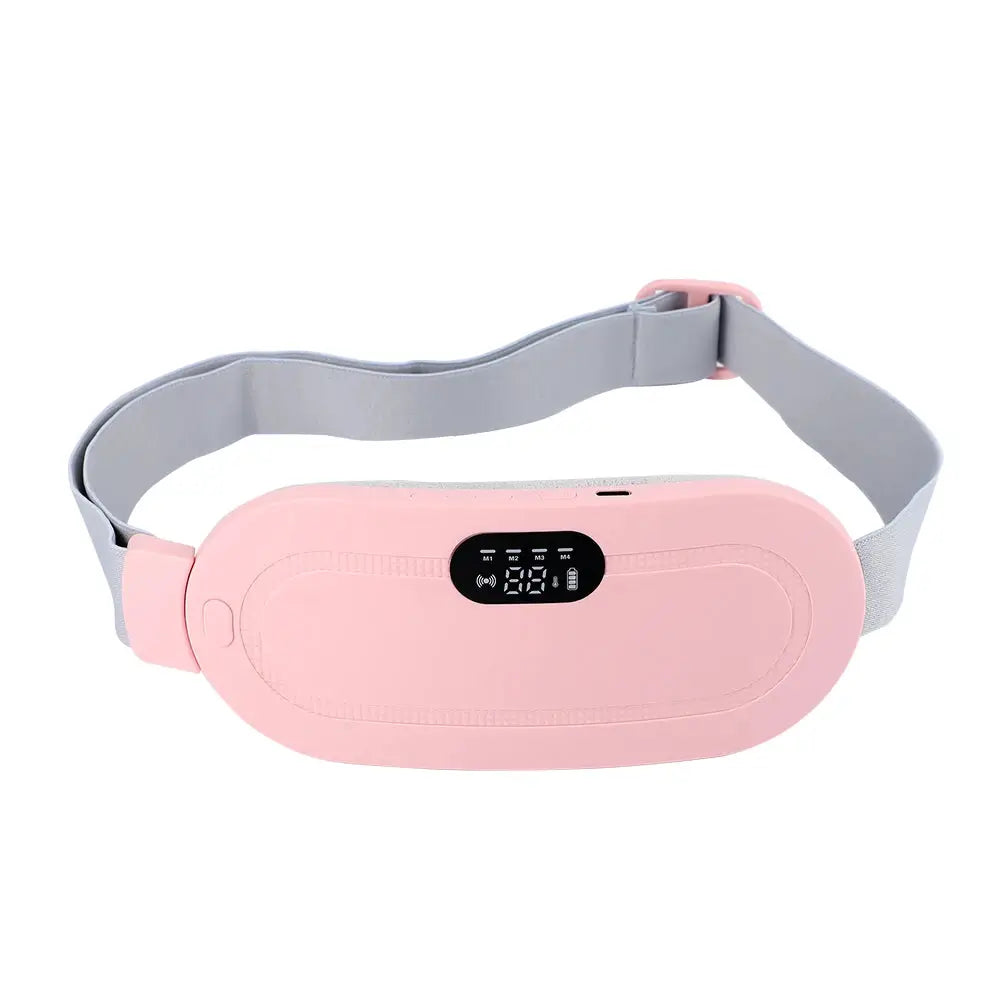 Electric waist massage belt by Simples Market, pink with gray adjustable strap and digital display