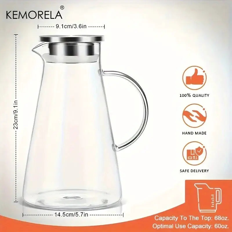 Kemorela Transparent Heat Resistant Glass Water Jug With Handle For Office And Home Large Capacity