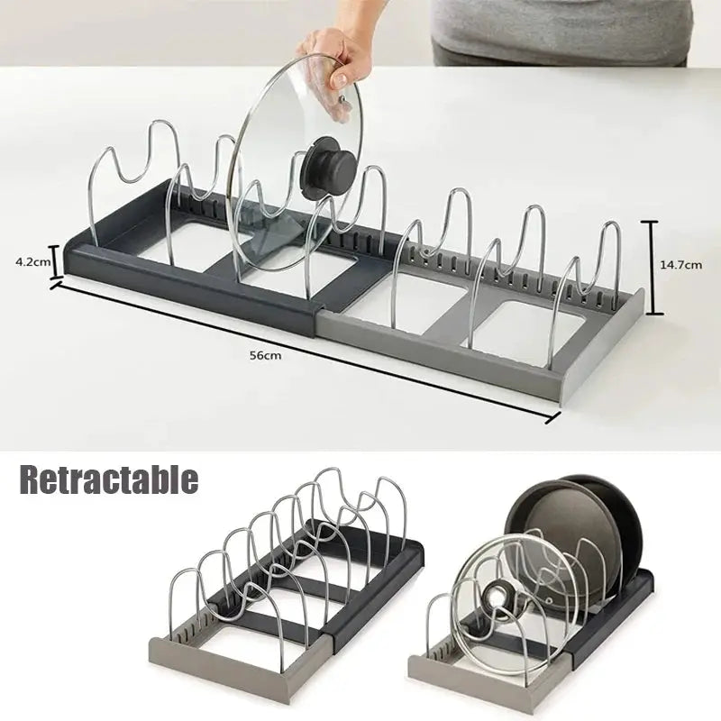 Expandable 6 Grid Kitchen Cabinet Organizer Rack For Pots Pans Cutting Boards Stainless Steel Drying And Storage Shelf
