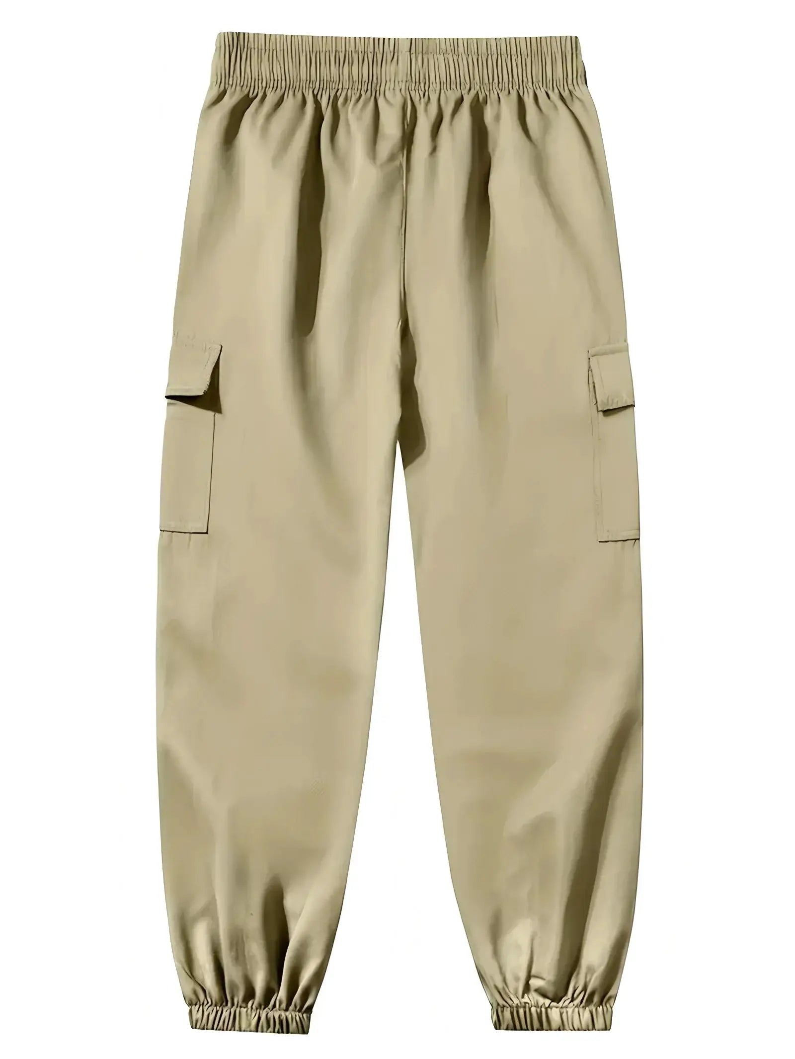 Men's beige cargo sweatpants with elastic cuffs and multiple pockets by Simples Market.