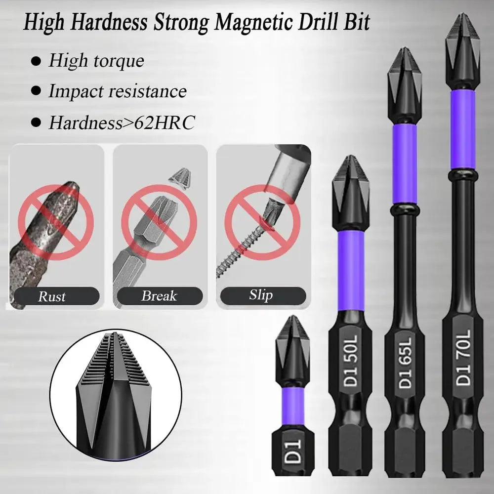 Magnetic Screwdriver Bits Set 6 And 12 Pack Non Slip Shockproof Phillips Hex Shank Alloy Steel For Power Tools