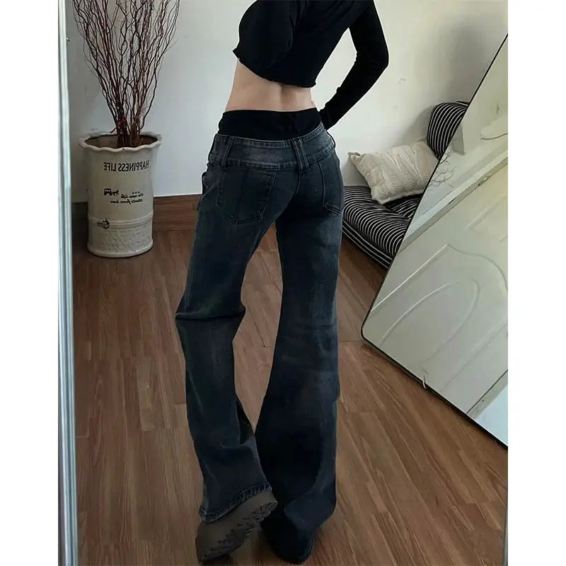 American Retro Low Waisted Jeans For Women Spicy Washed Flared Pants