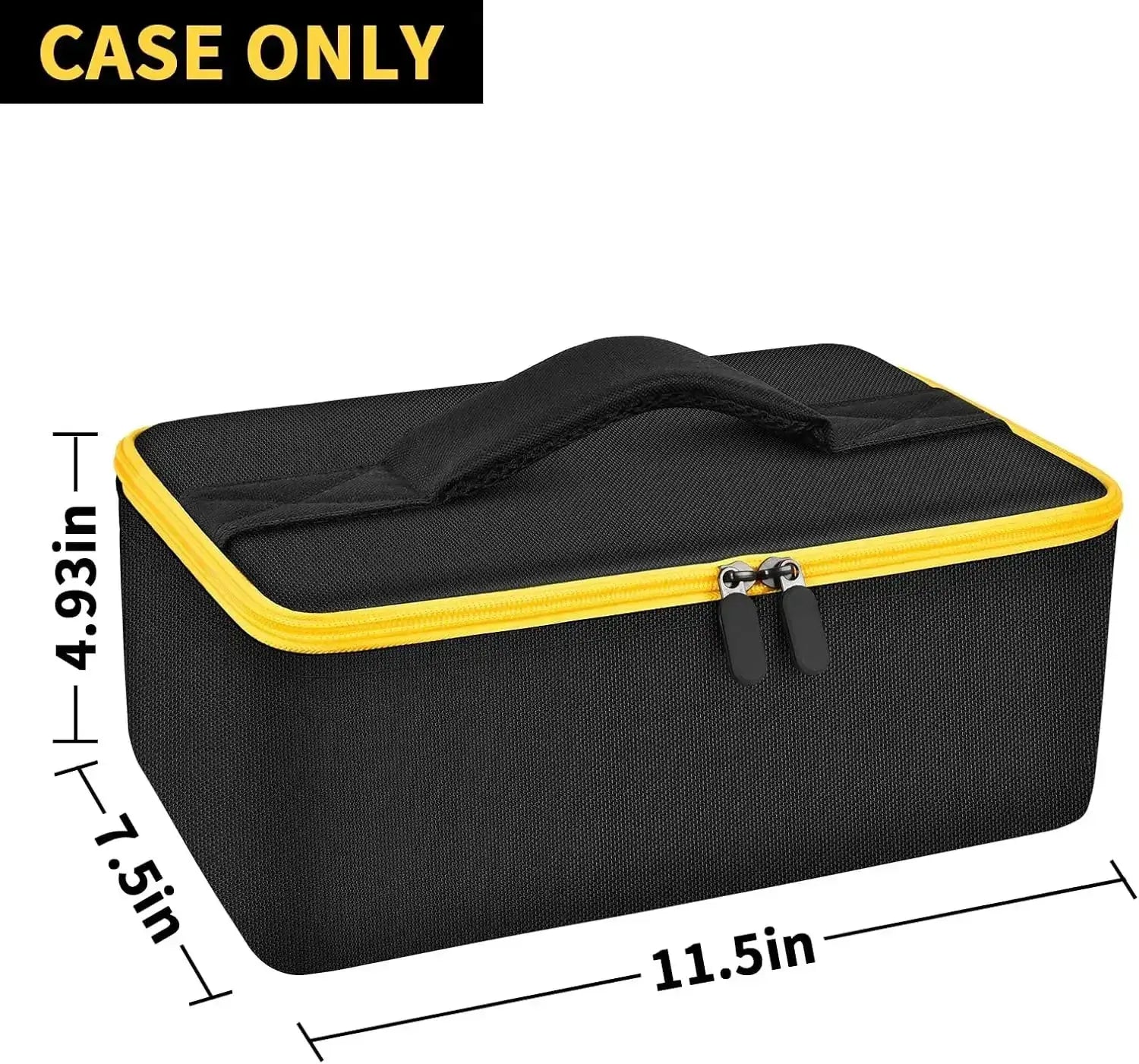 Storage bag for DEWALT 20V MAX tool; black fabric case with yellow zipper and top handle