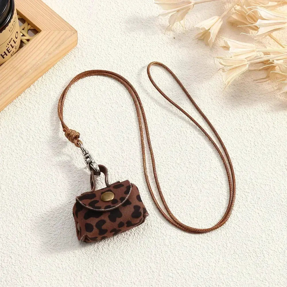 Lats Retro Cute Small Leather Bag Necklace For Women Long Rope Chain Jewelry Gift