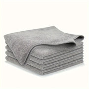 Thick gray microfiber cleaning cloths by Simples Market, stacked, lint-free car window towels, reusable and absorbent