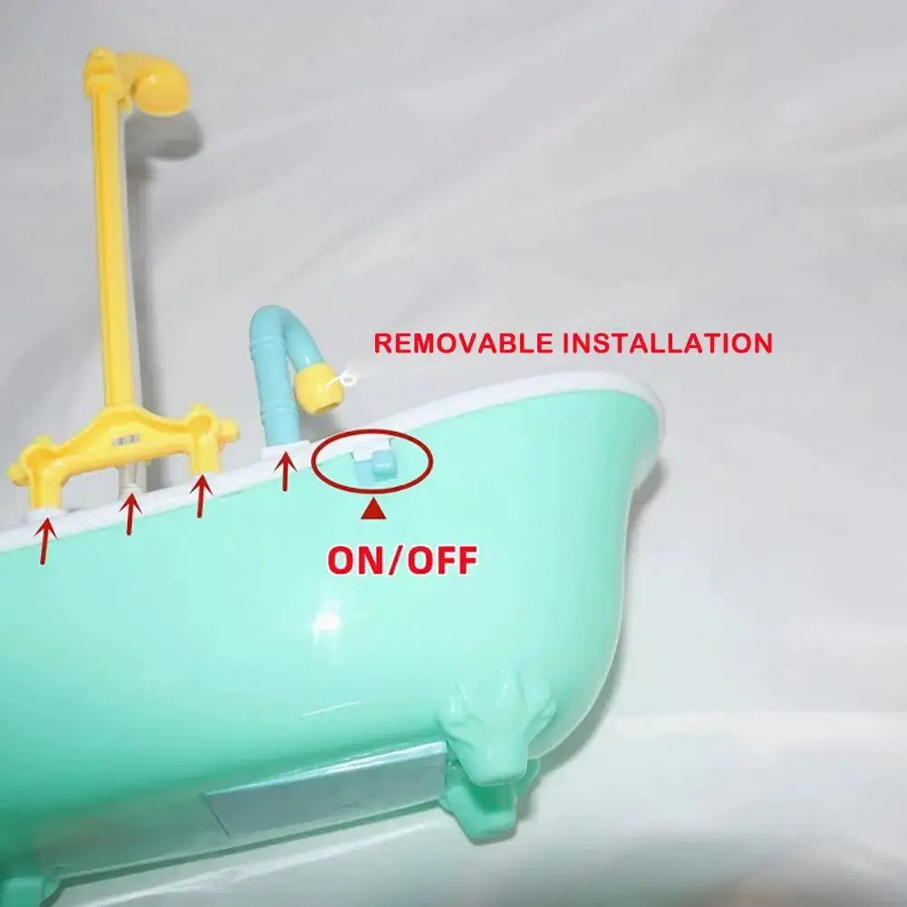 Parrot automatic bird bath by Simples Market in blue plastic with yellow shower arms and on/off switch.