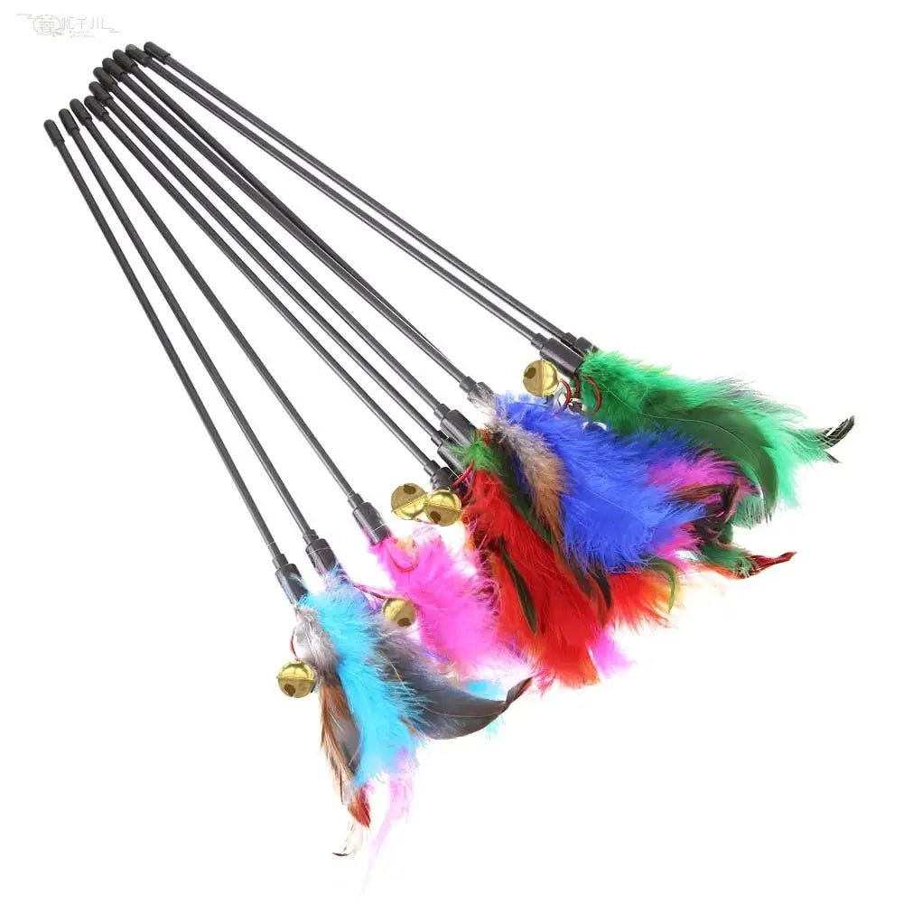 5 Piece Cat Interactive Wand Set With Colorful Feathers And Bell For Exercise And Bonding