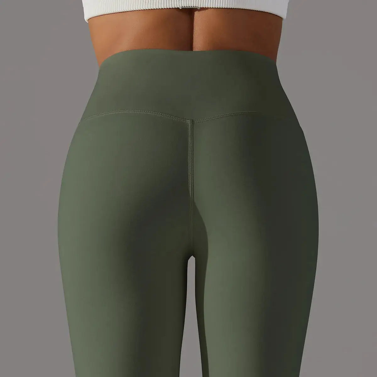 High-waist olive green leggings for women; gym, yoga and running pants.