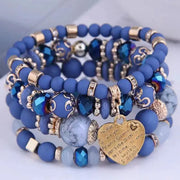 4 Piece Boho Strand Bracelet Set For Women With Crystal Beads Heart Charms And Letter Accents