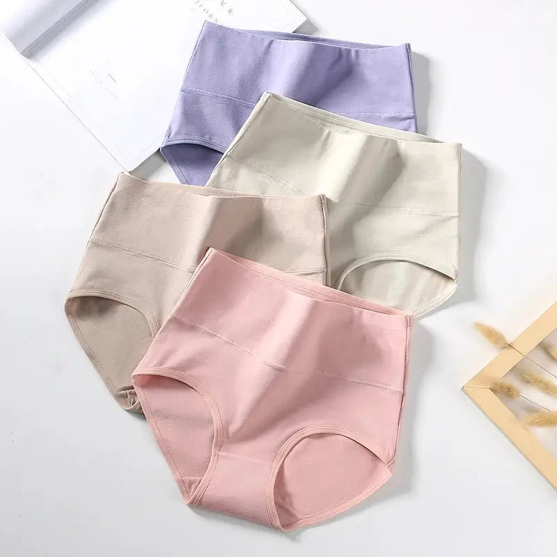 4-pack high-waist women's panties body shaper underwear, breathable cotton, plus size M-5XL, Simples Market