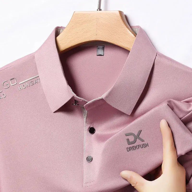 Men's pink short-sleeve polo shirt with DK logo badge, breathable Simples Market top