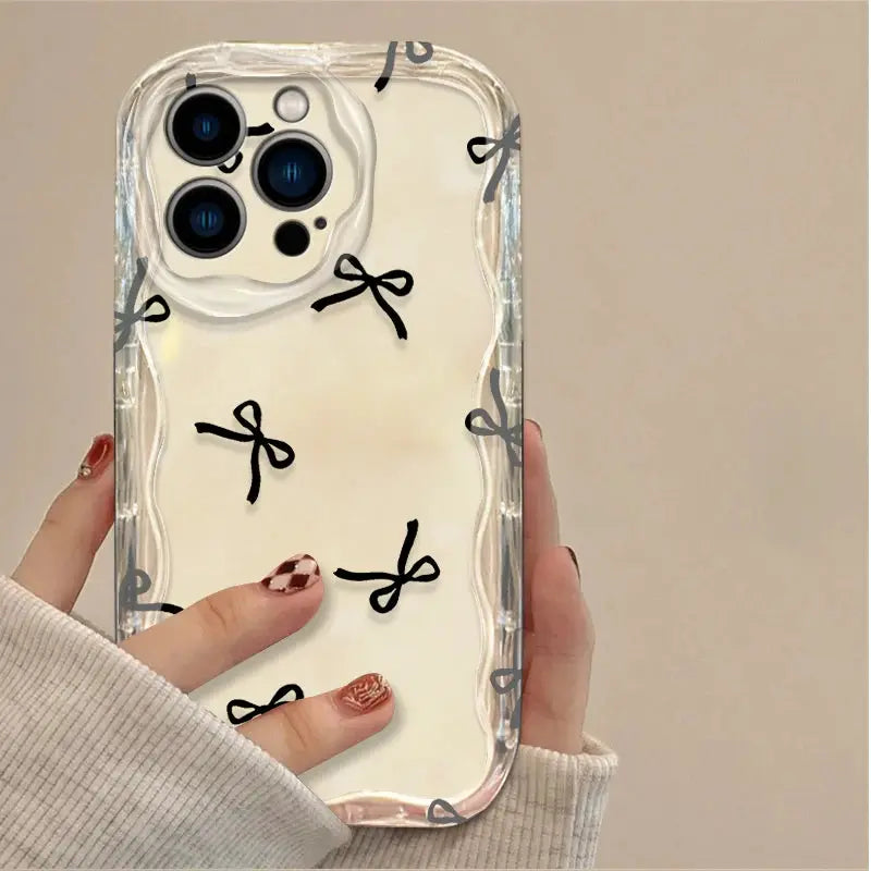 CharmGuard Black Bowknot Heart IPhone Case Silicone Shockproof With Soft Grip For IPhone Models