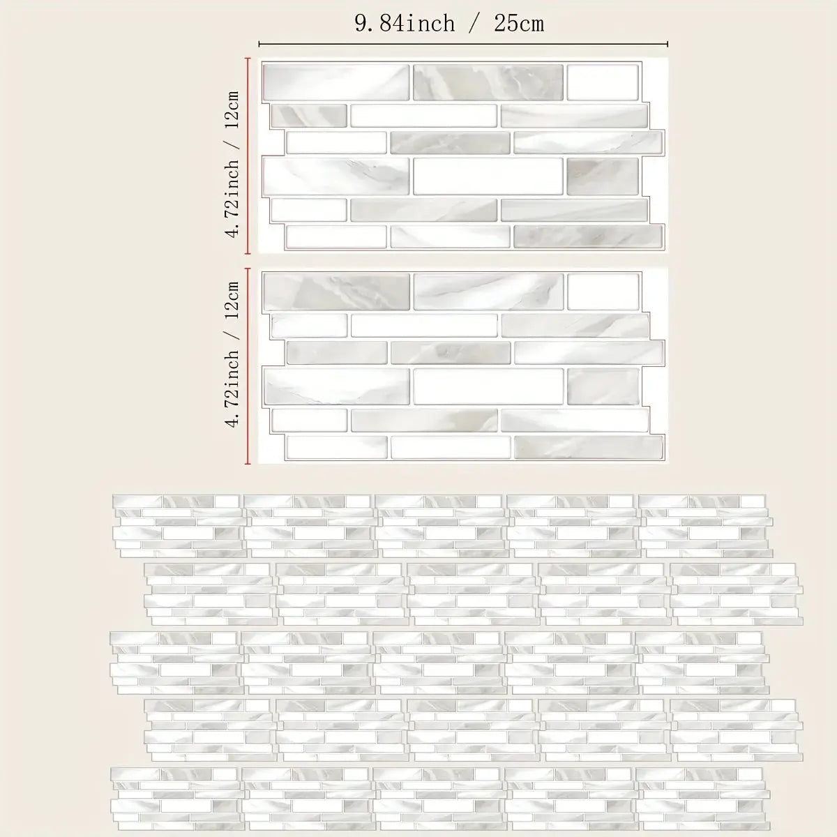Simples Market 25pcs marble pattern 3D kitchen tile stickers; waterproof, oilproof self-adhesive mosaic sheets