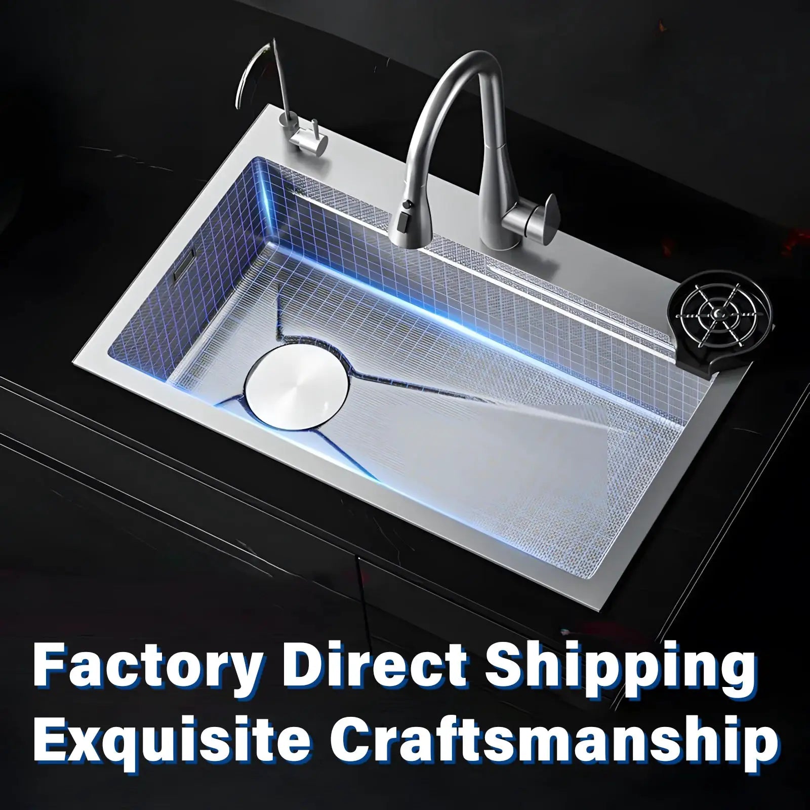 Simples Market 304 stainless steel kitchen sink, silver embossed finish, large single-bowl with high-arc faucet