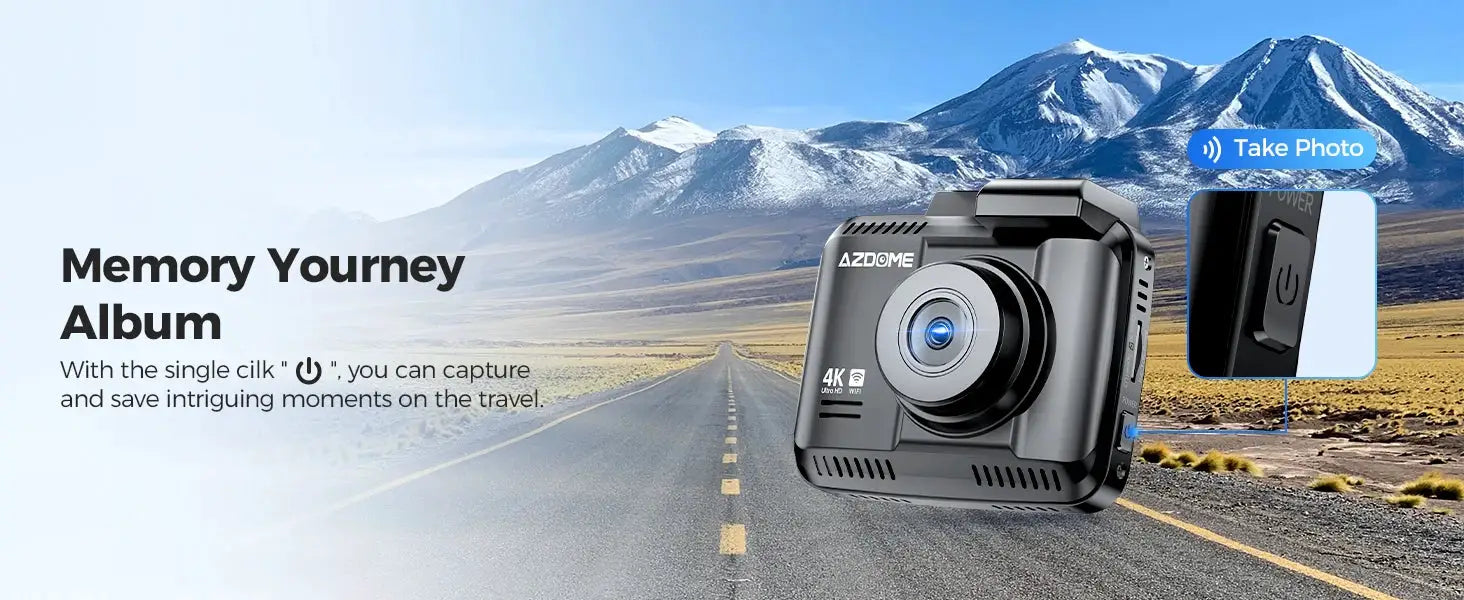 AZDOME GS63H 4K dash cam with built-in GPS and Wi-Fi, 2.4-inch screen, black car camera