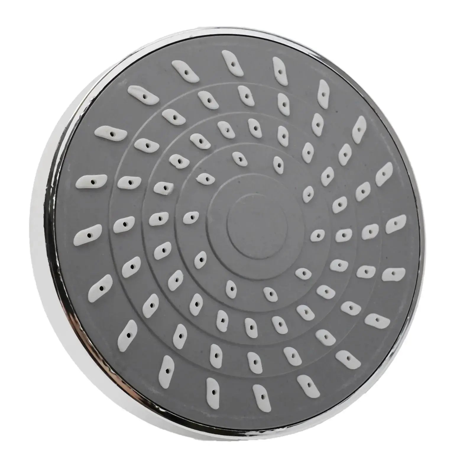 Simples Market adjustable rainfall shower head, wall-mounted with chrome rim and gray nozzle face.