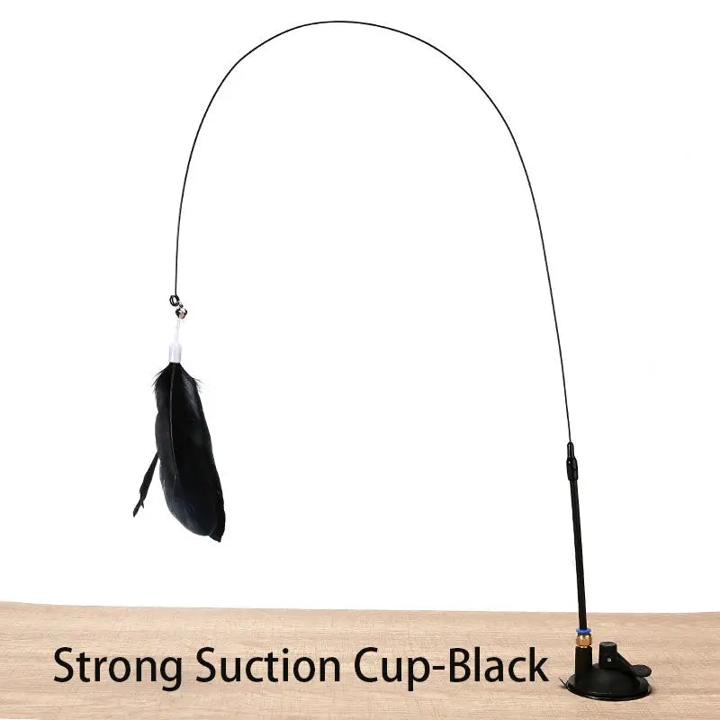 Interactive Cat Toy Hands Free Cat Wand Teaser Wand With Feathers Bell Suction Cup Bird Toy Pet Supplies