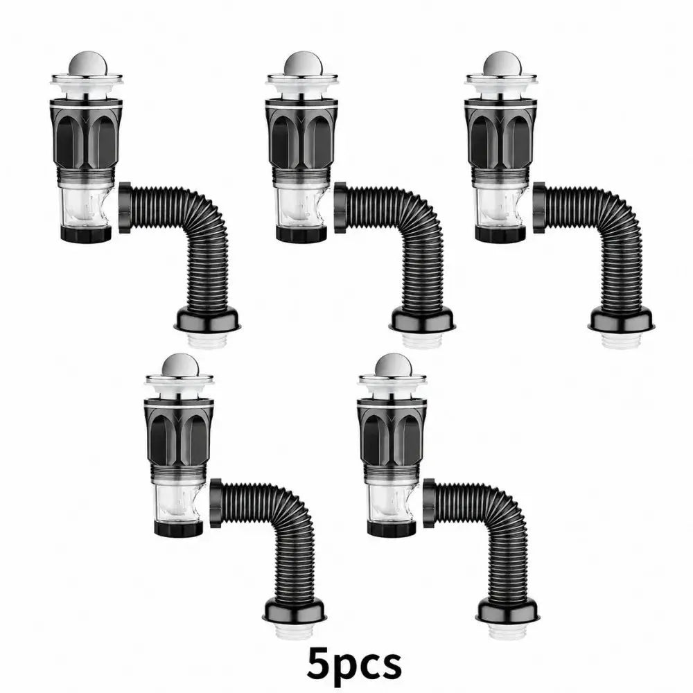 5-pack bathroom sink drain kits by Simples Market with ABS body, stainless steel top, and flexible hoses