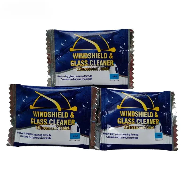 Car windshield glass cleaner tablets by Simples Market; blue foil packets, 3-pack, effervescent for car windows