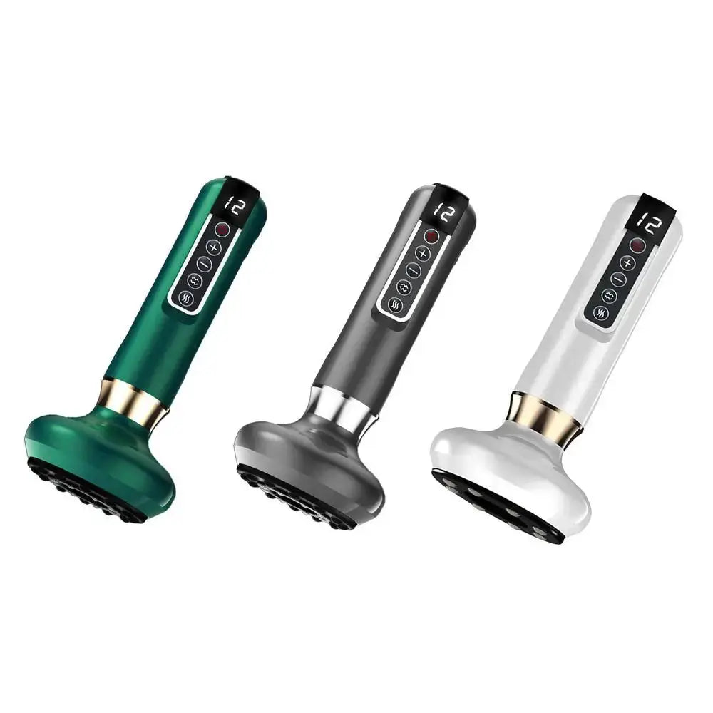 Anti-cellulite handheld massager by Simples Market set of 3 in green gray white with suction-cup heads and control panel.