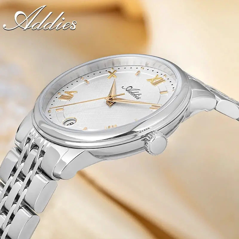 Addies women's luxury watch in silver stainless steel with gold-tone hands