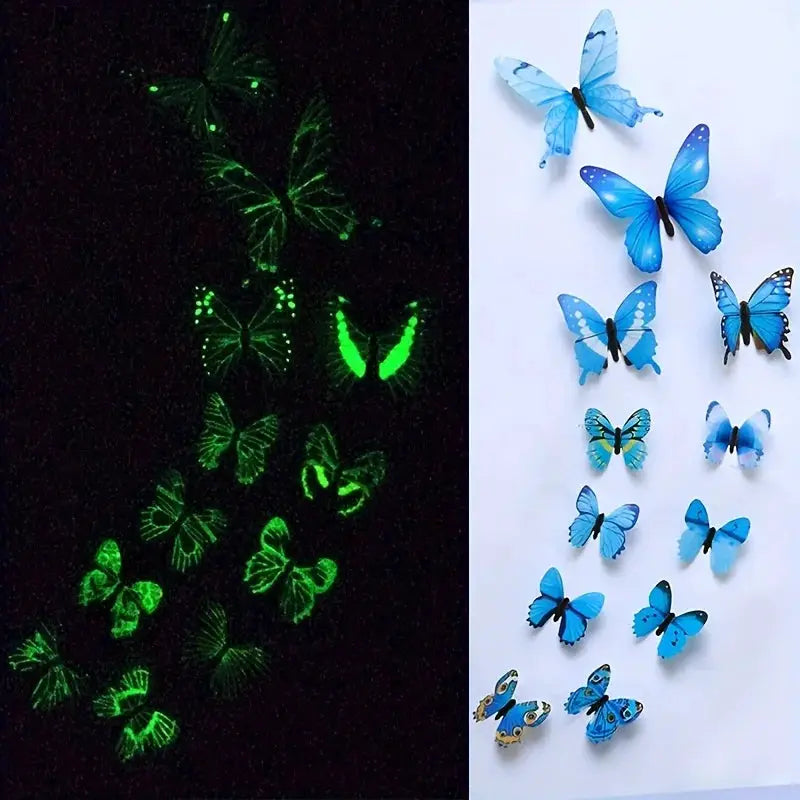 12 Pieces 3D Luminous Butterfly Wall Stickers Set For DIY Decor Modern Wall Art Home Gift