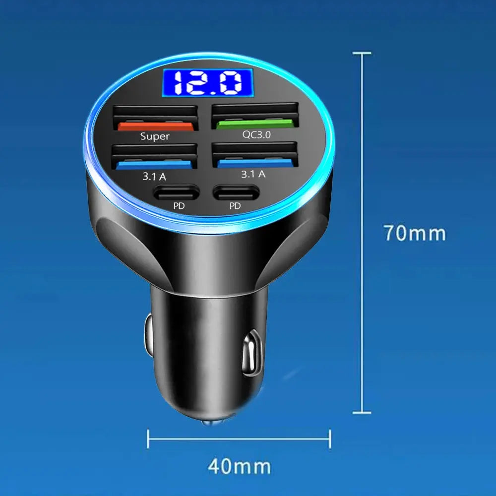 2 To 6 Ports Car Charger With USB A And USB C PD QC3 Fast Charging For iPhone Samsung Huawei Xiaomi