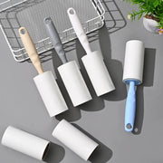 Lint roller with replaceable refills; set of 4 rollers with pastel beige, gray, white, and blue handles