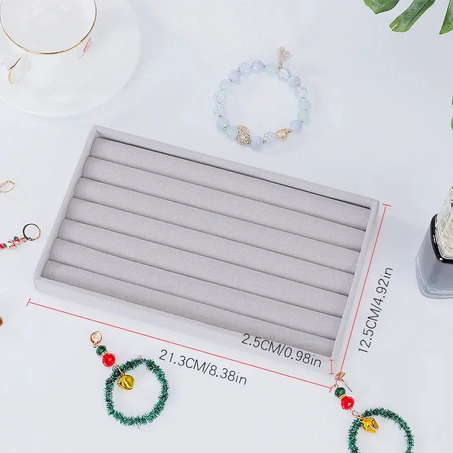 Flocking Jewelry Box Tray Velvet Interior With Wooden Base For All Kinds Of Jewelry Storage