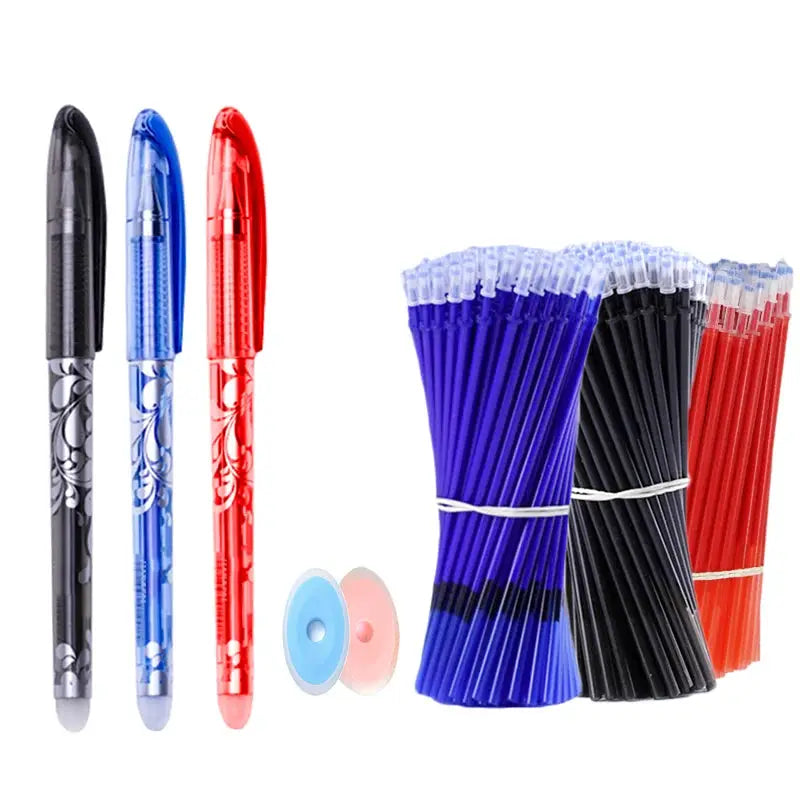 Kawaii erasable gel pen set, 25-piece by Simples Market, with black, blue and red pens