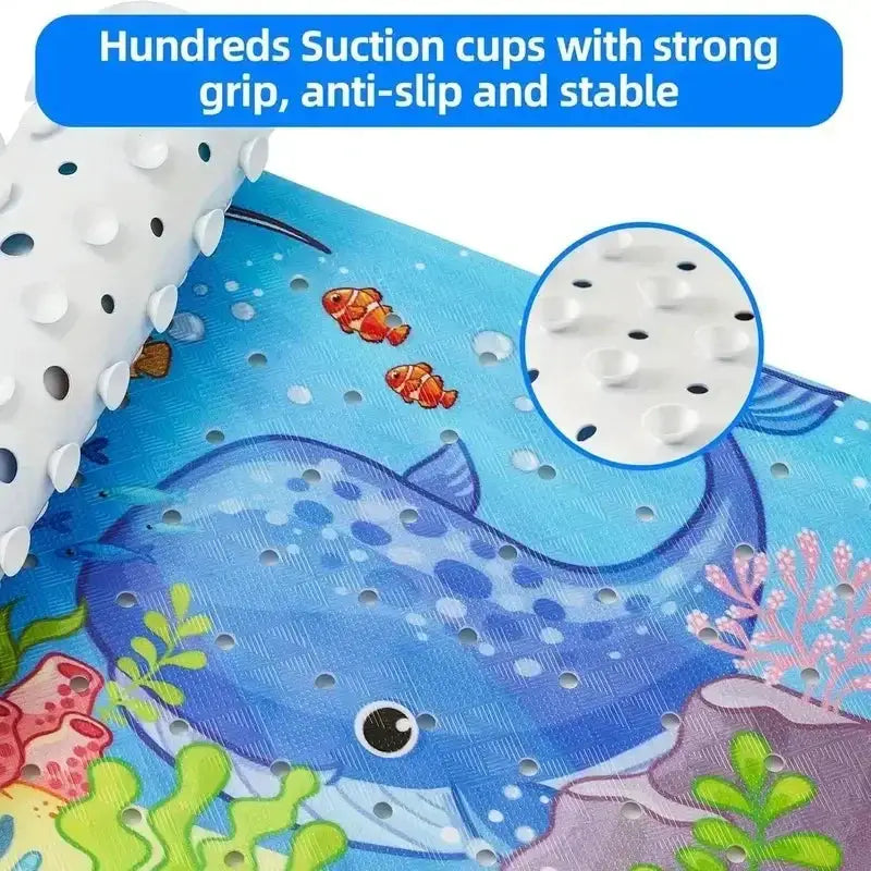 Bathtub mat by Simples Market, blue cartoon fish design with suction cups, 40x100cm, non-slip