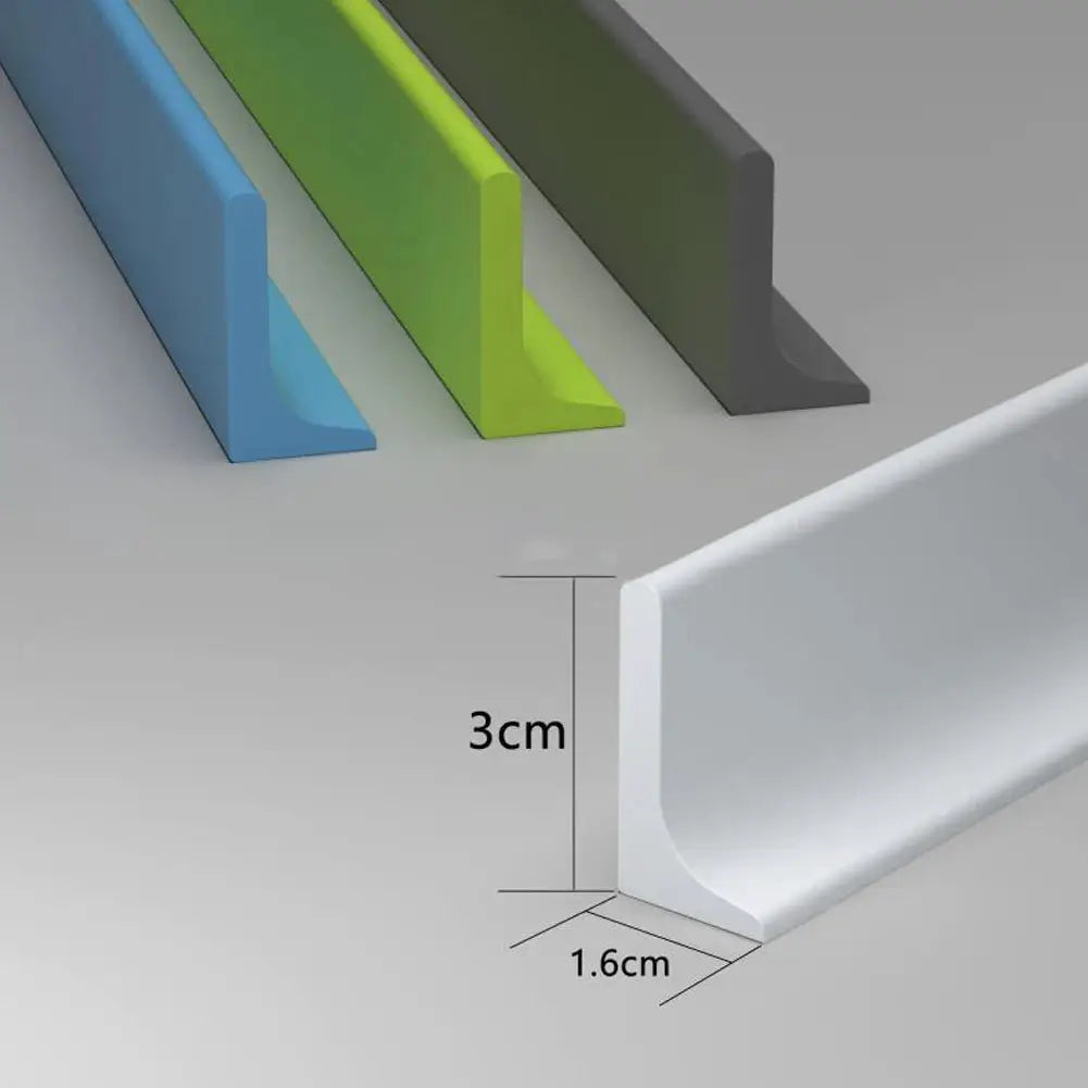1–3M silicone bathroom water dam barrier; color options blue, lime, gray, white, 3 cm tall with 1.6 cm base