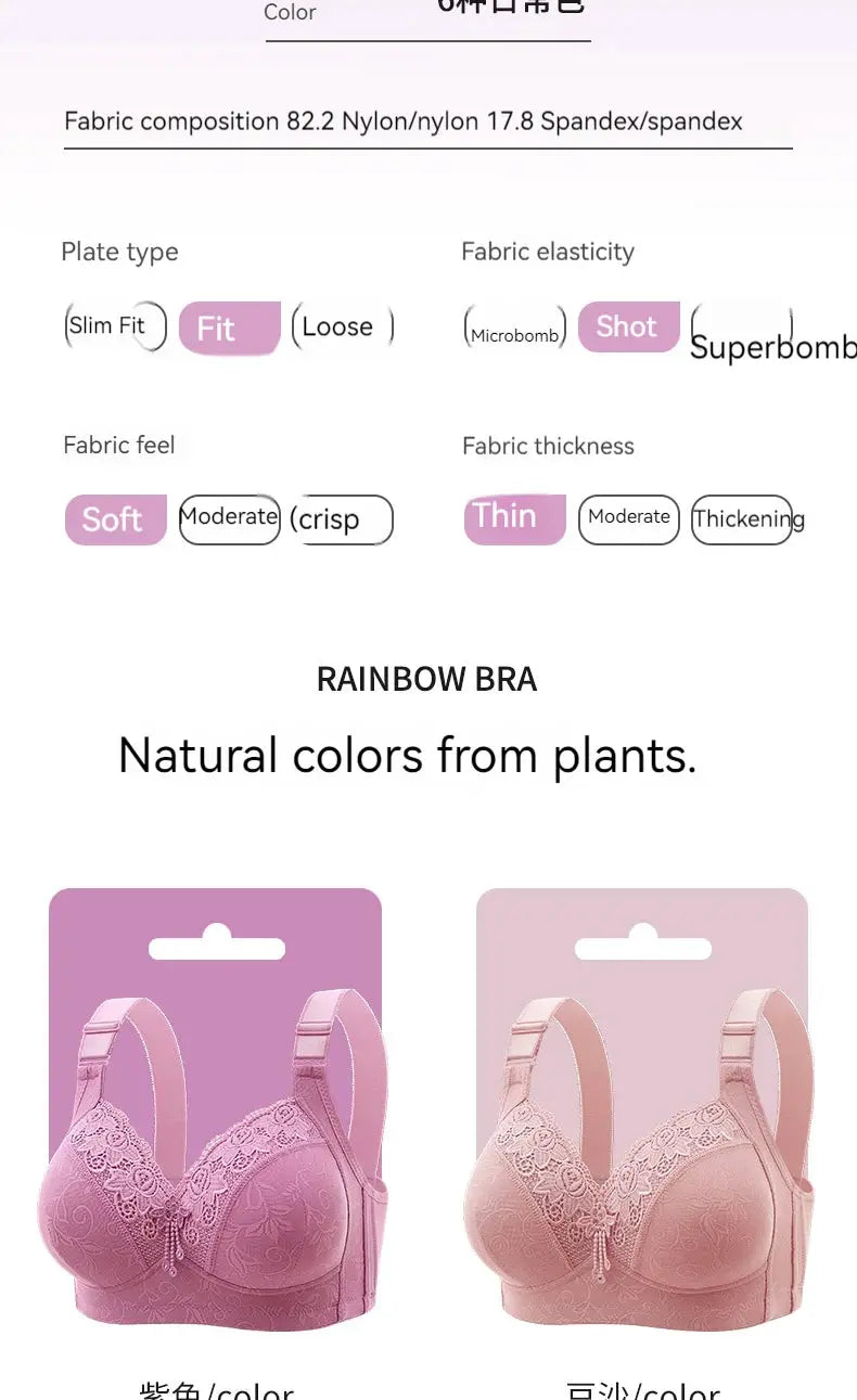 Simples Market Rainbow Bra set: two pink and lavender lace bras with floral embroidery
