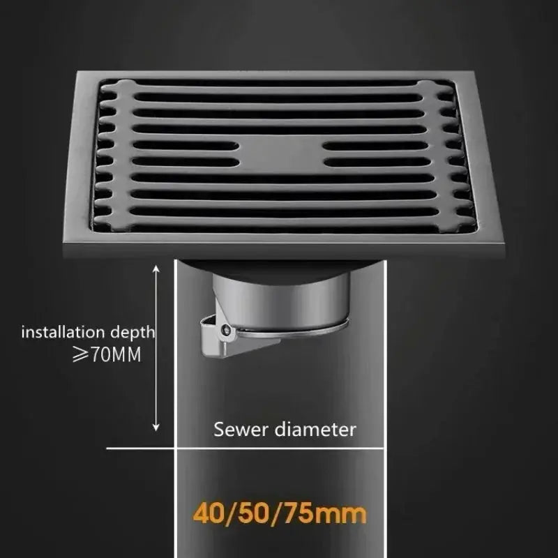 10cm square stainless steel floor drain with removable cover, anti-odor shower drain for bathroom and laundry by Simples Market