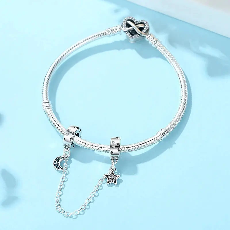 925 Sterling Silver Charms For Original Bracelets Star Moon Sun Spaceman Zircon Pendant Beads For DIY Women Necklaces
