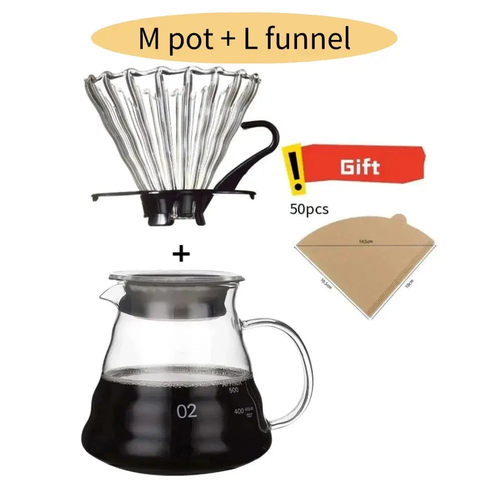Handmade Glass Coffee Carafe With Filter Set For Pour Over Coffee Pot Tea Brewing Server Includes Coffee Extraction Cup