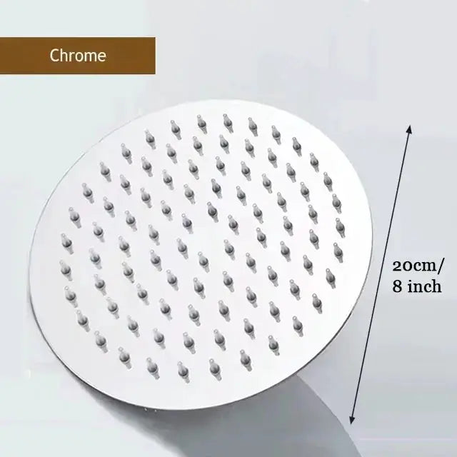 Shower head chrome round stainless steel, 8-inch waterfall design with high flow