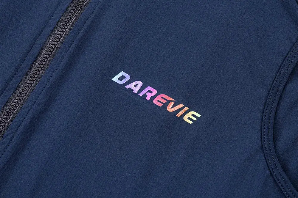DAREVIE cycling vest navy windproof waterproof with 2-way zipper and back pockets