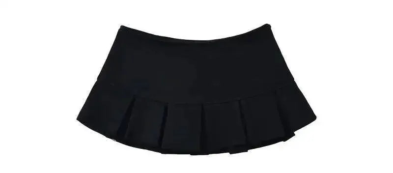 Mooyufon Y2K mini skirt, black pleated A-line with wide pleats