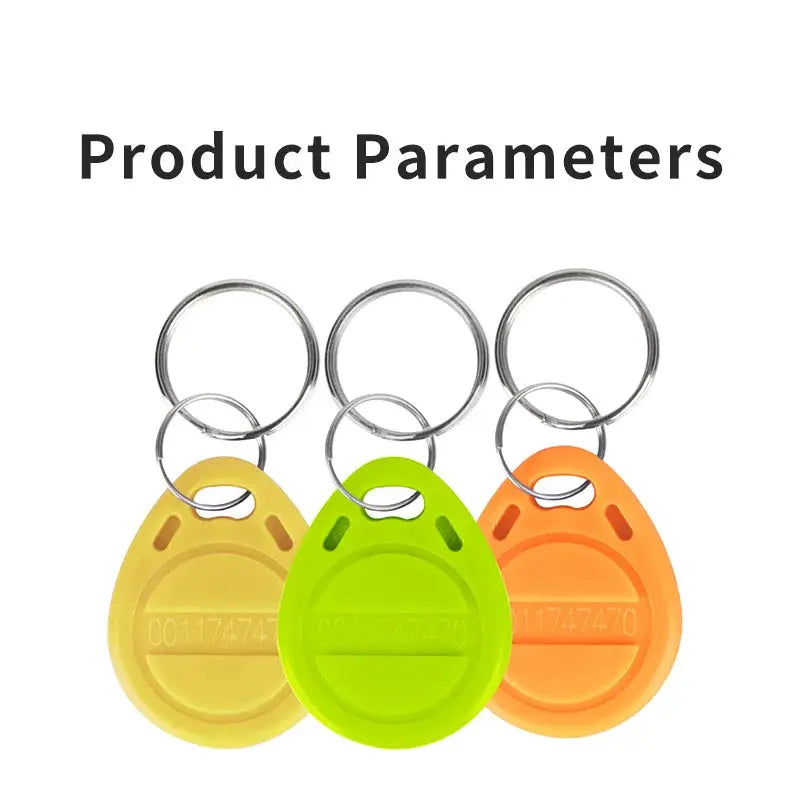 EM4100 125KHz RFID keyfobs with key rings in yellow, lime green and orange (3 pcs)