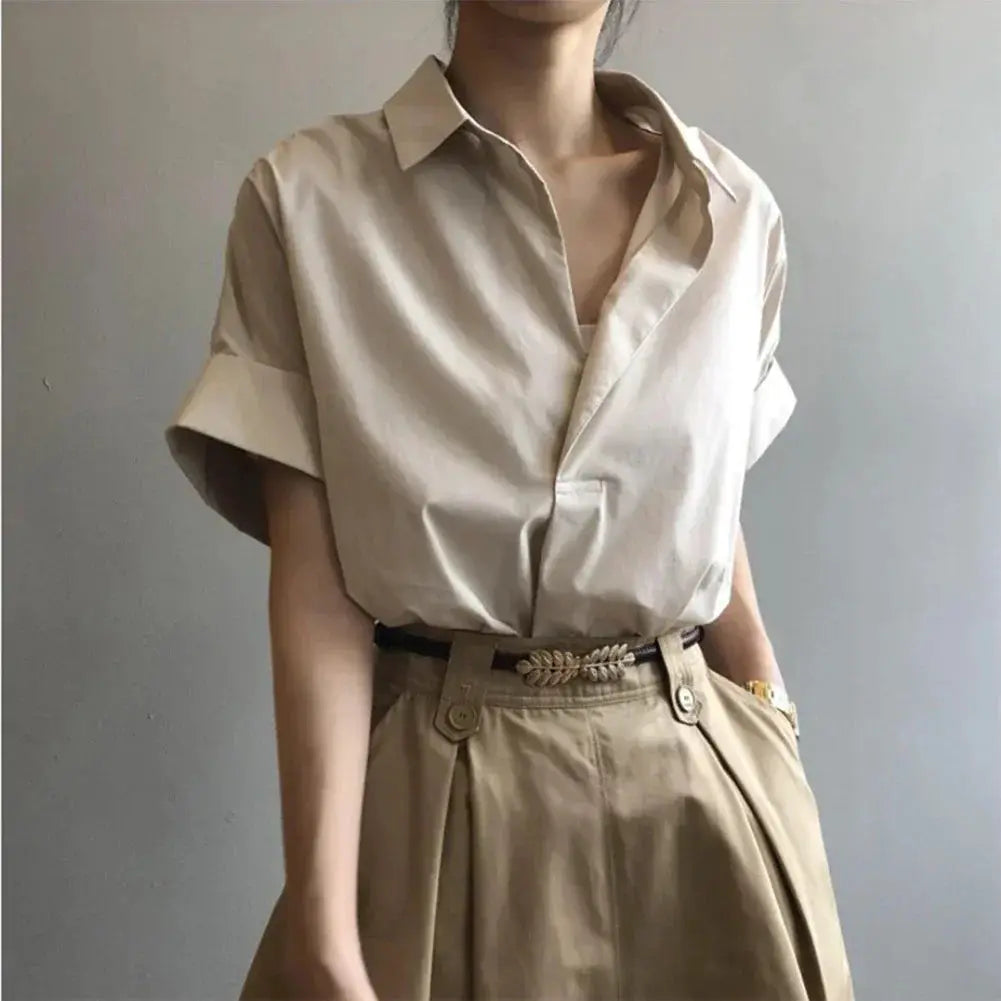 Womens Breathable Blouse Batwing Sleeves With Turn Down Collar
