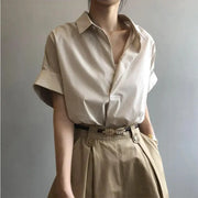 Womens Breathable Blouse Batwing Sleeves With Turn Down Collar