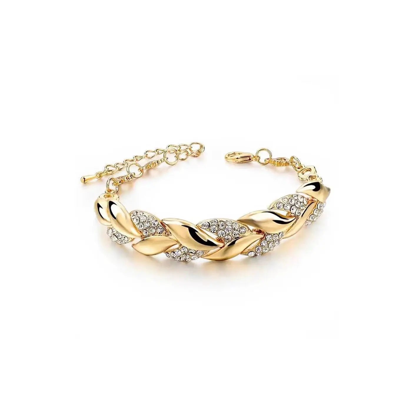 Luxurious Braided Leaf Bracelet With Crystal Charm For Women Ideal Gift For Wedding Anniversary Valentines Day Jewelry