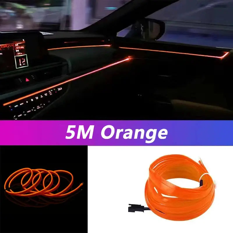 5M Car Interior Neon EL Wire LED Strip Light USB Powered Ambient Decorative Lamp For Auto DIY Party Atmosphere