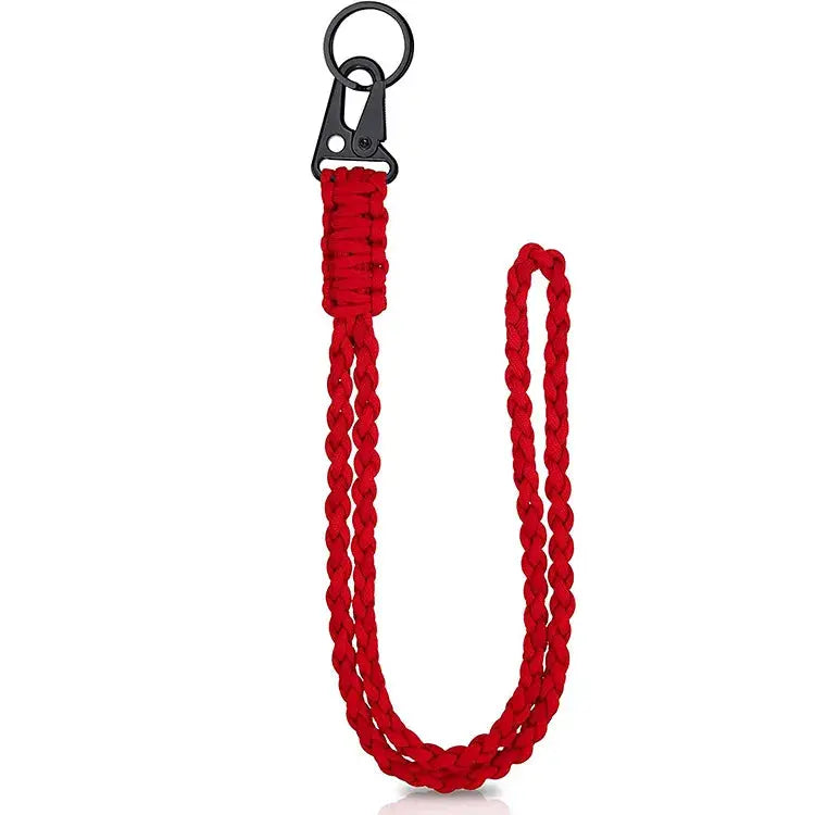 Heavy duty paracord lanyard keychain, red braided with metal clip and key ring