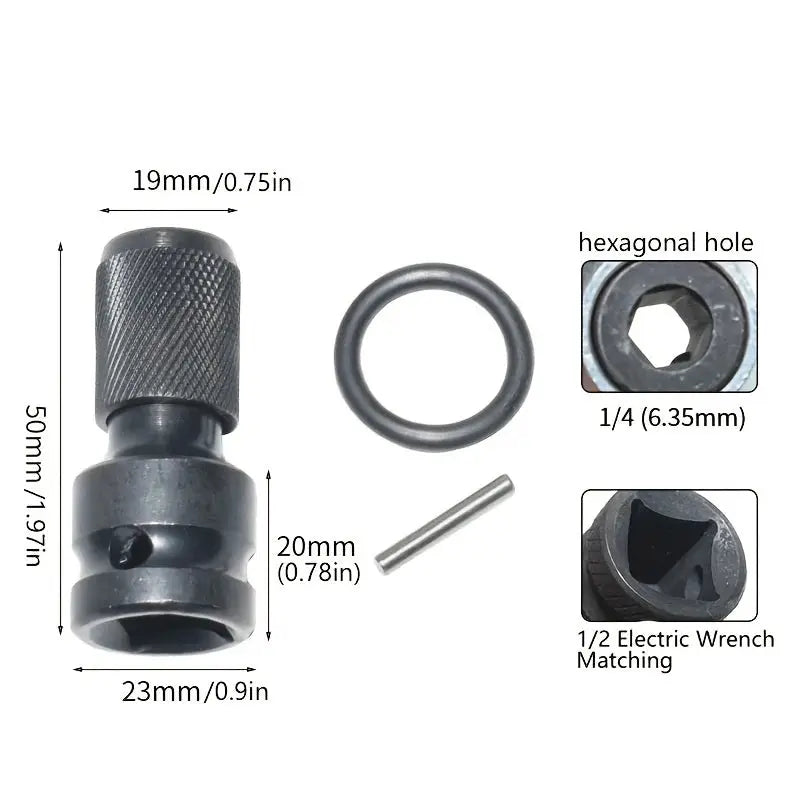 Half Inch Square Drive To Quarter Inch Hex Ratchet Sleeve Adapter For Impact Wrench Quick Release Tool