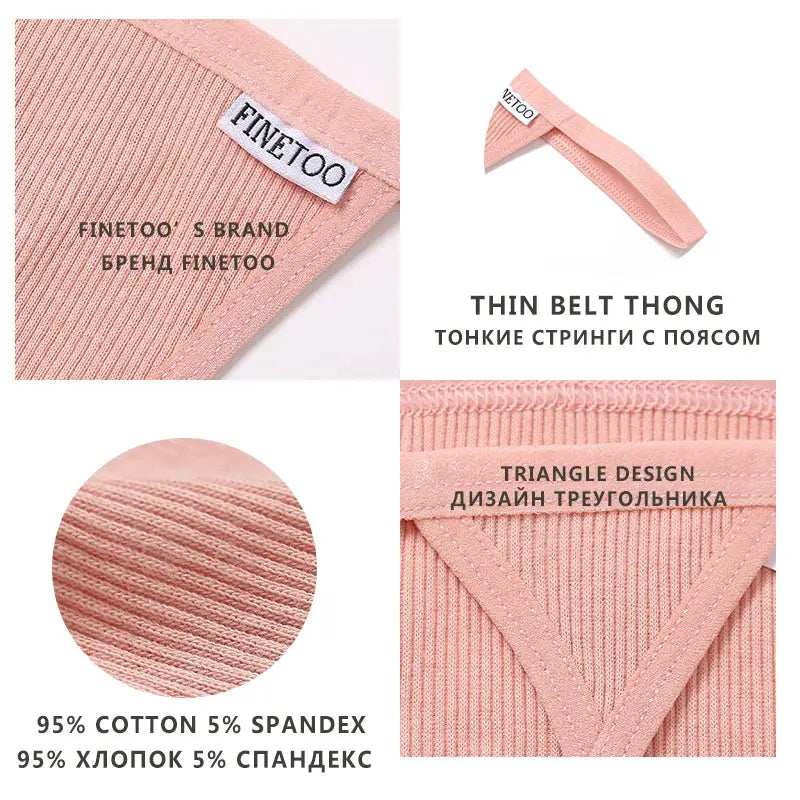 7-pc women's seamless cotton low-rise thong set, pink, 95% cotton 5% spandex, triangle design, Finetoo tag