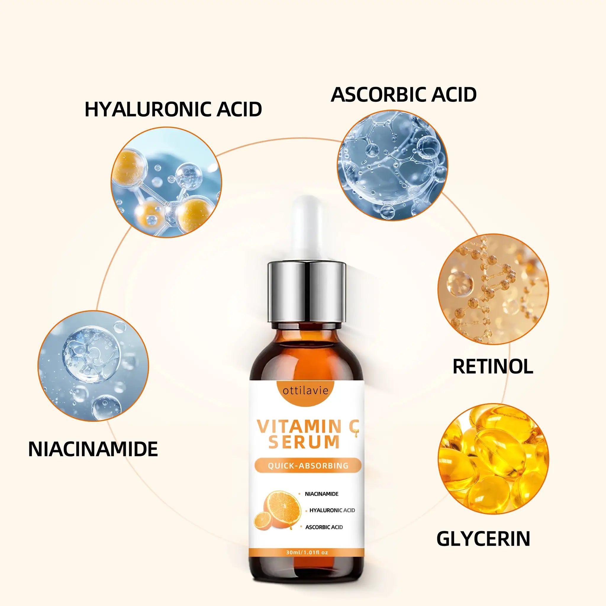 Vitamin C Serum With Hyaluronic Acid Fast Absorbing Deep Hydration Non Greasy 24 Hour Nourishment For Glowing Skin